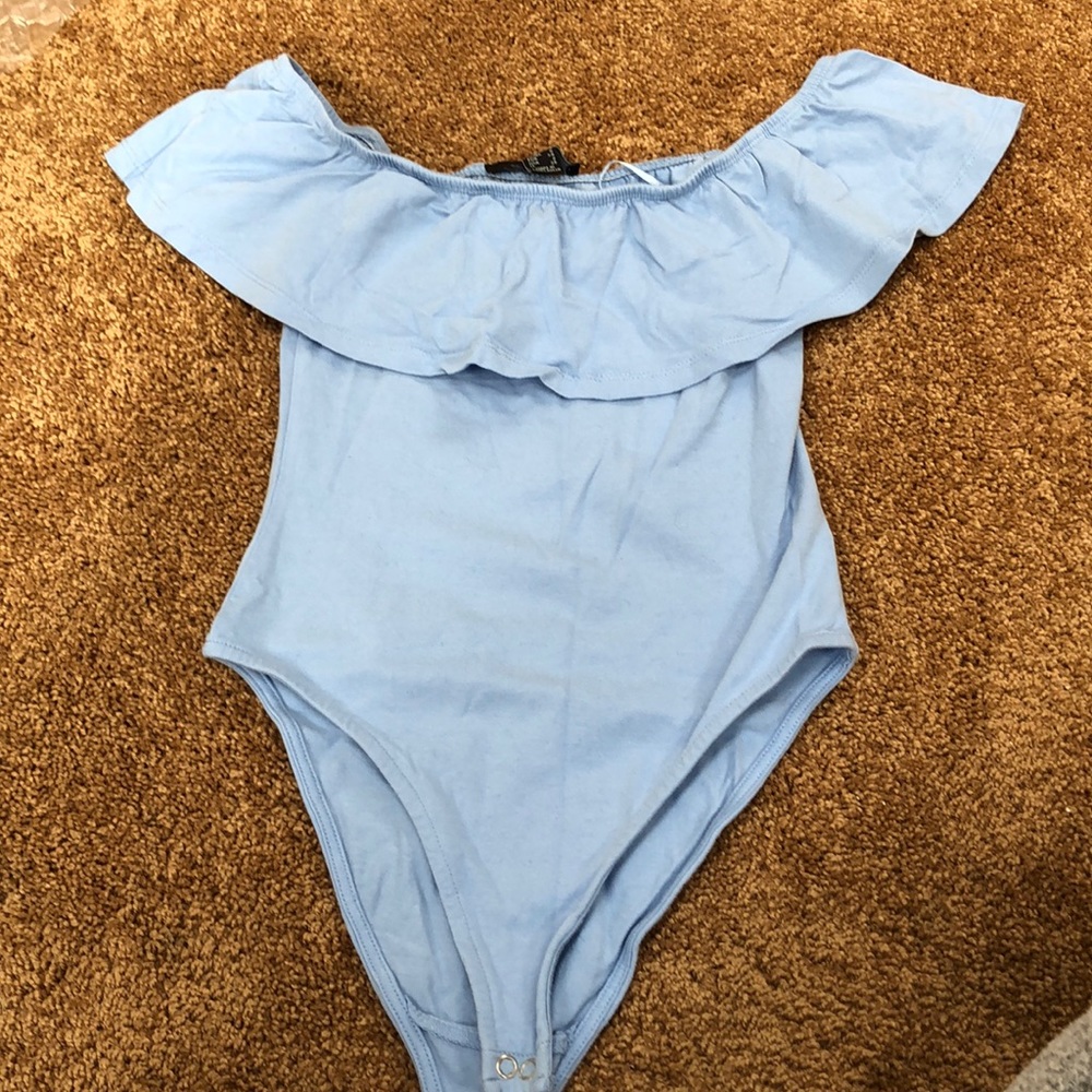 Blue Off-the-Shoulder Bodysuit